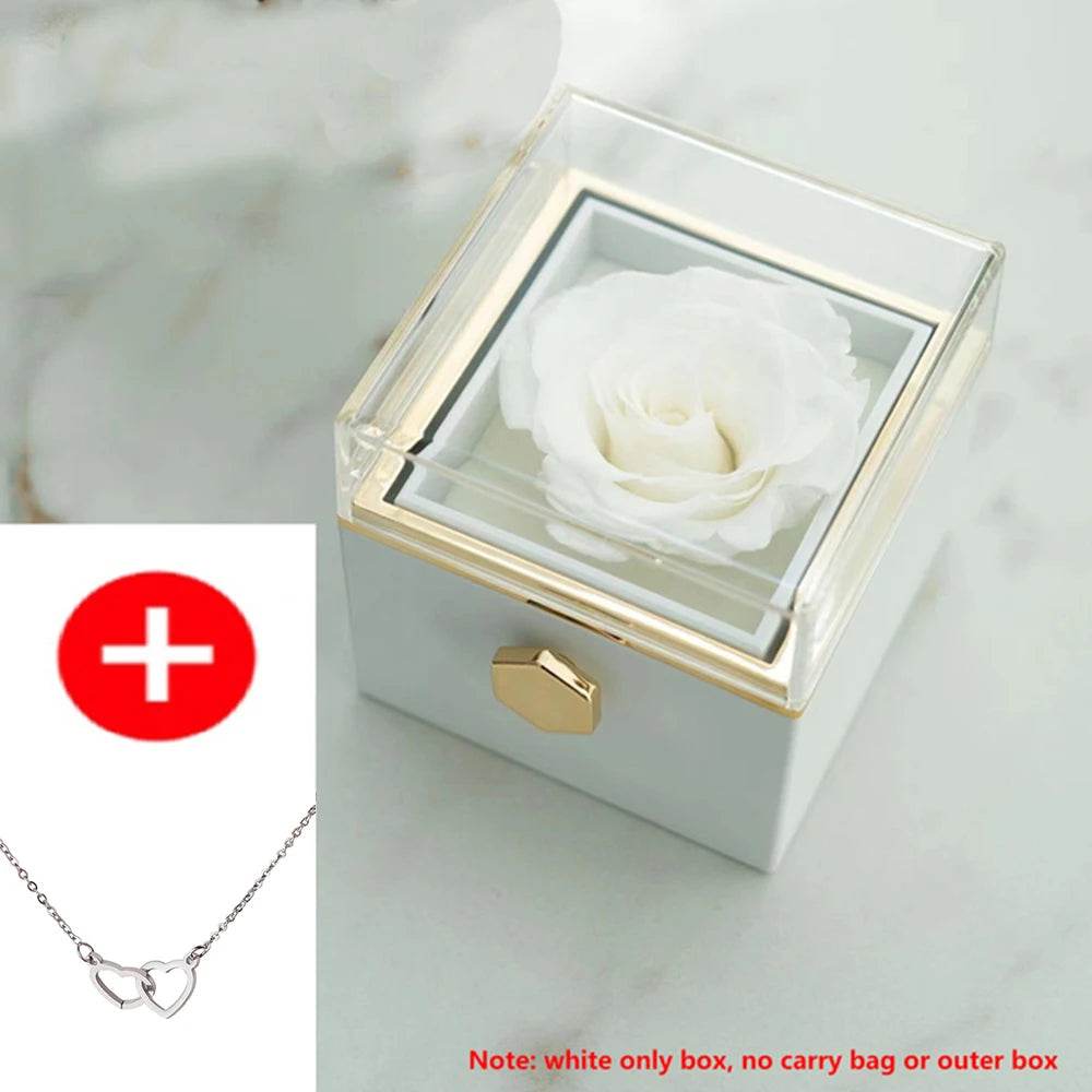 2024 New Valentine's Day Gift Custom for Women Double Heart Engraved Name Steel Necklace Eternal Rose Box Wedding Ring Box - TajarPro