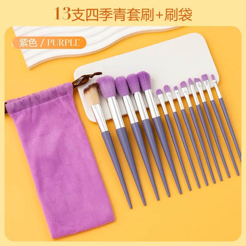 13purpleflower holly leaf makeup brush suit soft hair face powder highlight blush brush eye shadow brush full set of beauty tool - TajarPro
