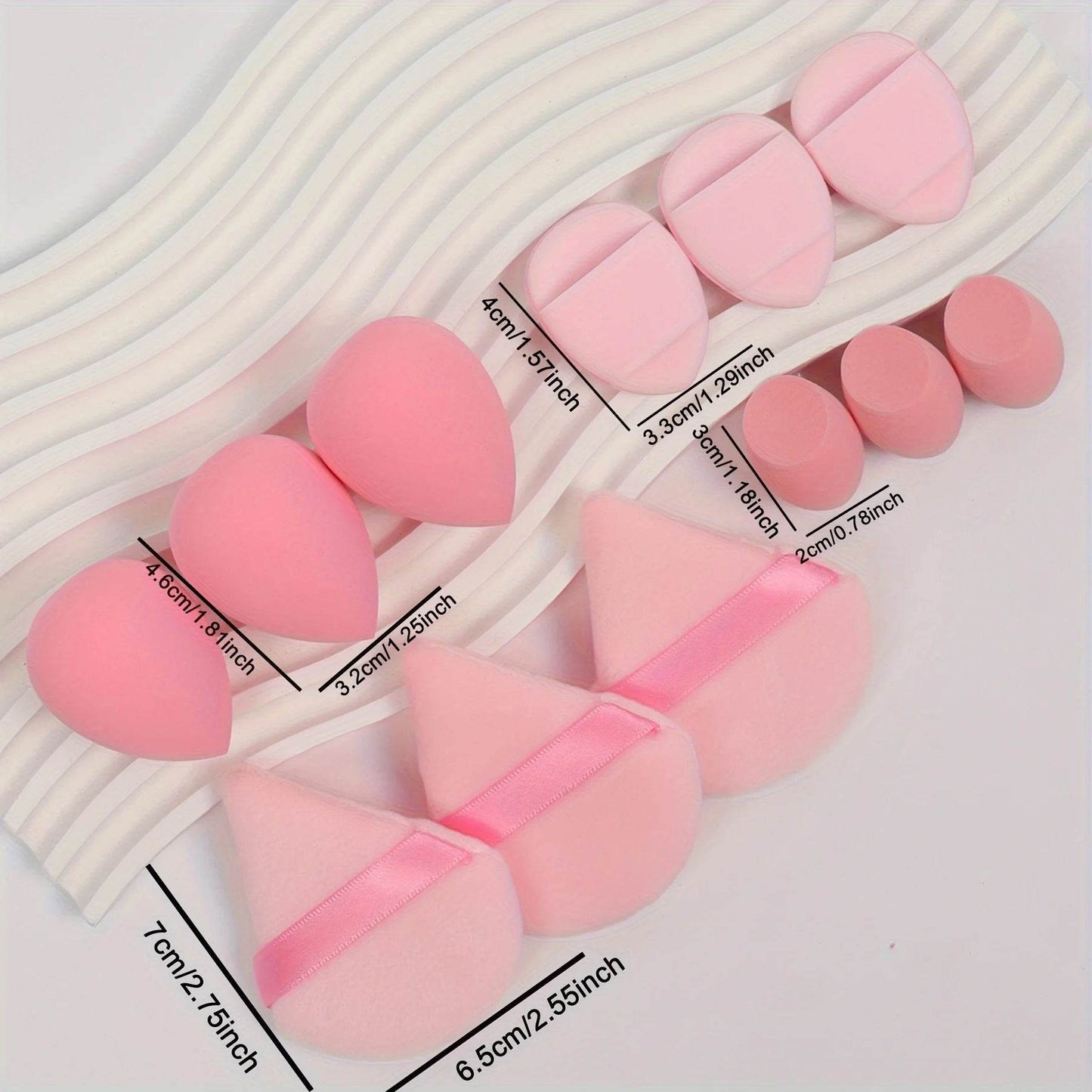 12-Piece All-Purpose Makeup Sponge Set, Made of 3 Loose Powder Puffs, 3 Mini Air Cushion Puffs, 3 Beauty Eggs and 3 Mini Beauty - TajarPro