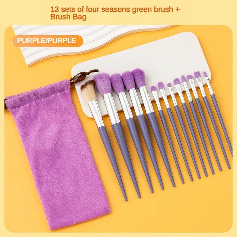 13purpleflower holly leaf makeup brush suit soft hair face powder highlight blush brush eye shadow brush full set of beauty tool - TajarPro