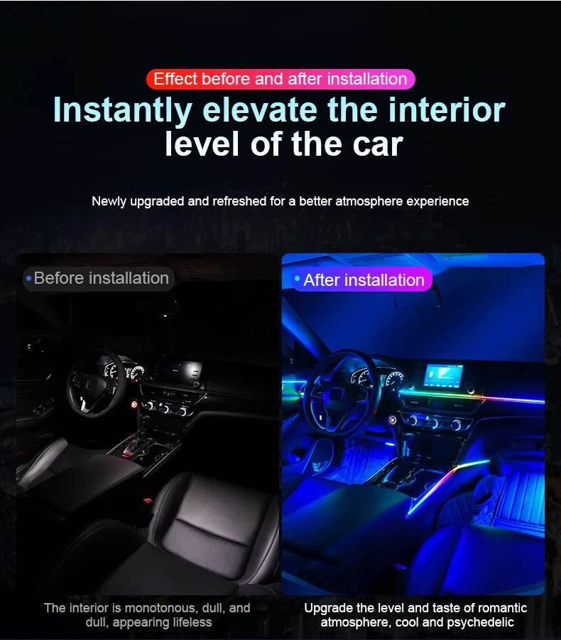 10/14/18 in 1 Led Car Ambient Lights 213 64 Color RGB Symphony Streamer Bluetooth Rainbow Acrylic Strips Atmosphere Lamp Kit 12V - TajarPro