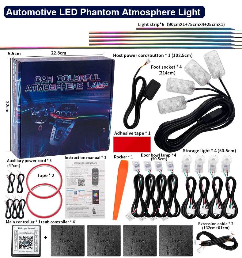 10/14/18 in 1 Led Car Ambient Lights 213 64 Color RGB Symphony Streamer Bluetooth Rainbow Acrylic Strips Atmosphere Lamp Kit 12V - TajarPro