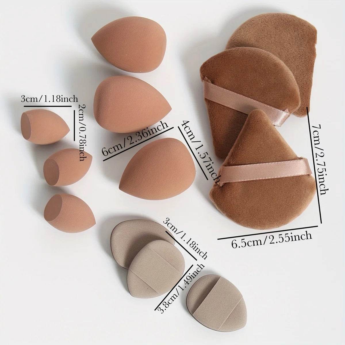 12-Piece All-Purpose Makeup Sponge Set, Made of 3 Loose Powder Puffs, 3 Mini Air Cushion Puffs, 3 Beauty Eggs and 3 Mini Beauty - TajarPro