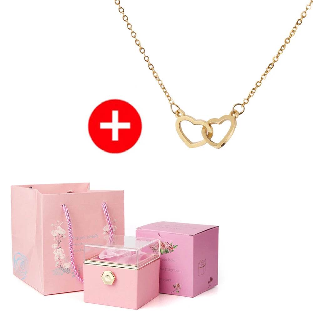 2024 New Valentine's Day Gift Custom for Women Double Heart Engraved Name Steel Necklace Eternal Rose Box Wedding Ring Box - TajarPro