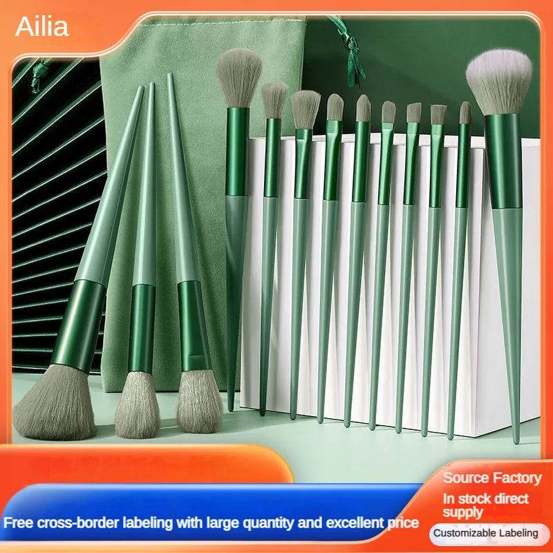 13purpleflower holly leaf makeup brush suit soft hair face powder highlight blush brush eye shadow brush full set of beauty tool - TajarPro