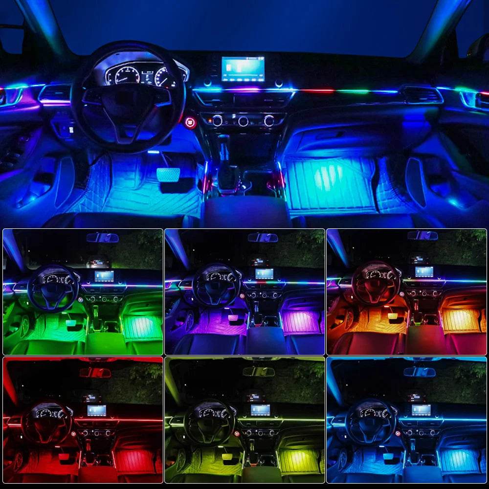 10/14/18 in 1 Led Car Ambient Lights 213 64 Color RGB Symphony Streamer Bluetooth Rainbow Acrylic Strips Atmosphere Lamp Kit 12V - TajarPro