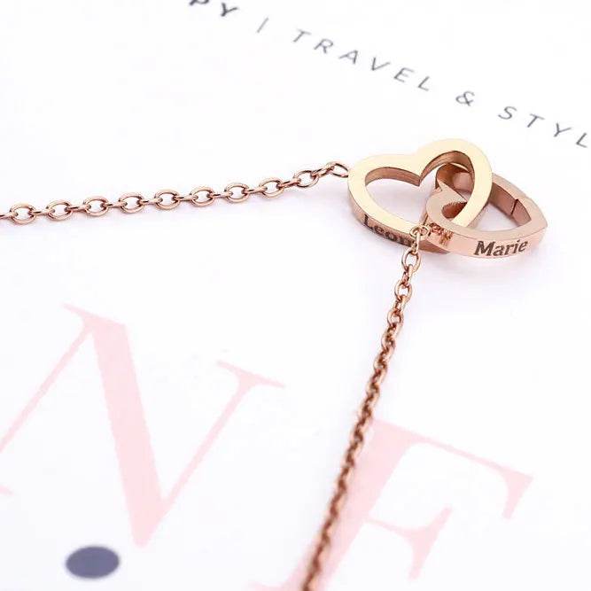 2024 New Valentine's Day Gift Custom for Women Double Heart Engraved Name Steel Necklace Eternal Rose Box Wedding Ring Box - TajarPro