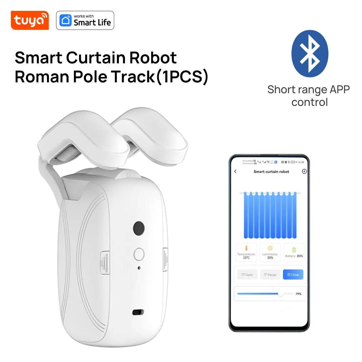 1PCS Tuya Smart Curtain Robot, Roman Rod Track, APP Control,Single/Double (Works With Tuya Gateway For Remote Control) - TajarPro