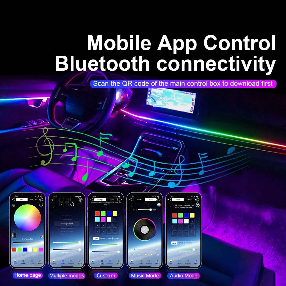 10/14/18 in 1 Led Car Ambient Lights 213 64 Color RGB Symphony Streamer Bluetooth Rainbow Acrylic Strips Atmosphere Lamp Kit 12V - TajarPro