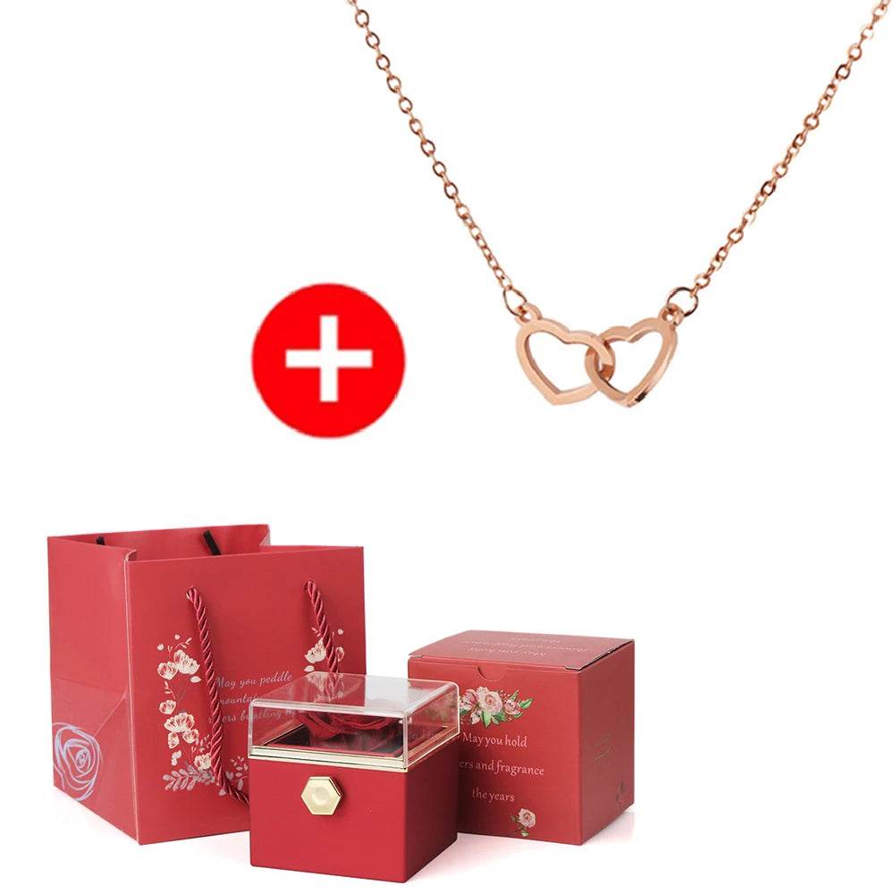 2024 New Valentine's Day Gift Custom for Women Double Heart Engraved Name Steel Necklace Eternal Rose Box Wedding Ring Box - TajarPro