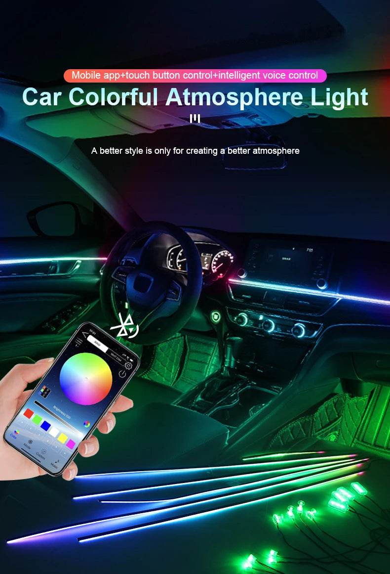 10/14/18 in 1 Led Car Ambient Lights 213 64 Color RGB Symphony Streamer Bluetooth Rainbow Acrylic Strips Atmosphere Lamp Kit 12V - TajarPro
