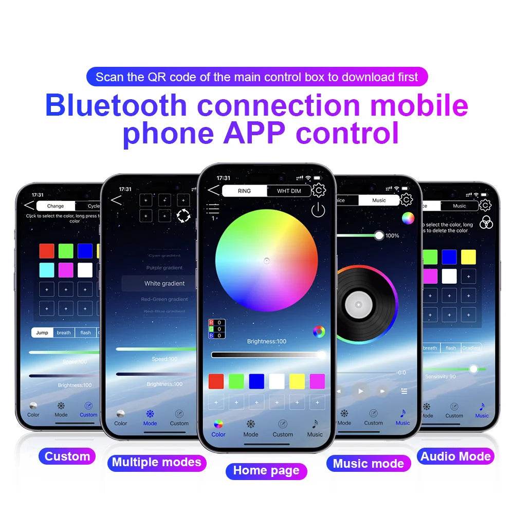 10/14/18 in 1 Led Car Ambient Lights 213 64 Color RGB Symphony Streamer Bluetooth Rainbow Acrylic Strips Atmosphere Lamp Kit 12V - TajarPro