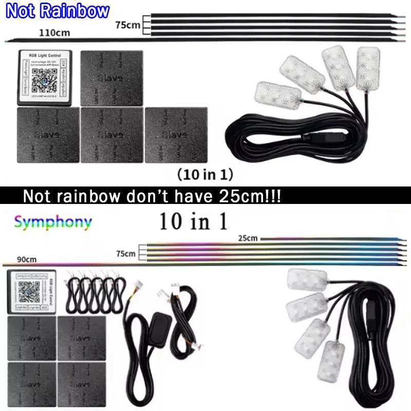 10/14/18 in 1 Led Car Ambient Lights 213 64 Color RGB Symphony Streamer Bluetooth Rainbow Acrylic Strips Atmosphere Lamp Kit 12V - TajarPro