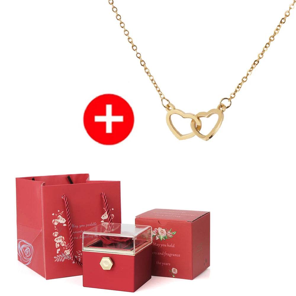 2024 New Valentine's Day Gift Custom for Women Double Heart Engraved Name Steel Necklace Eternal Rose Box Wedding Ring Box - TajarPro