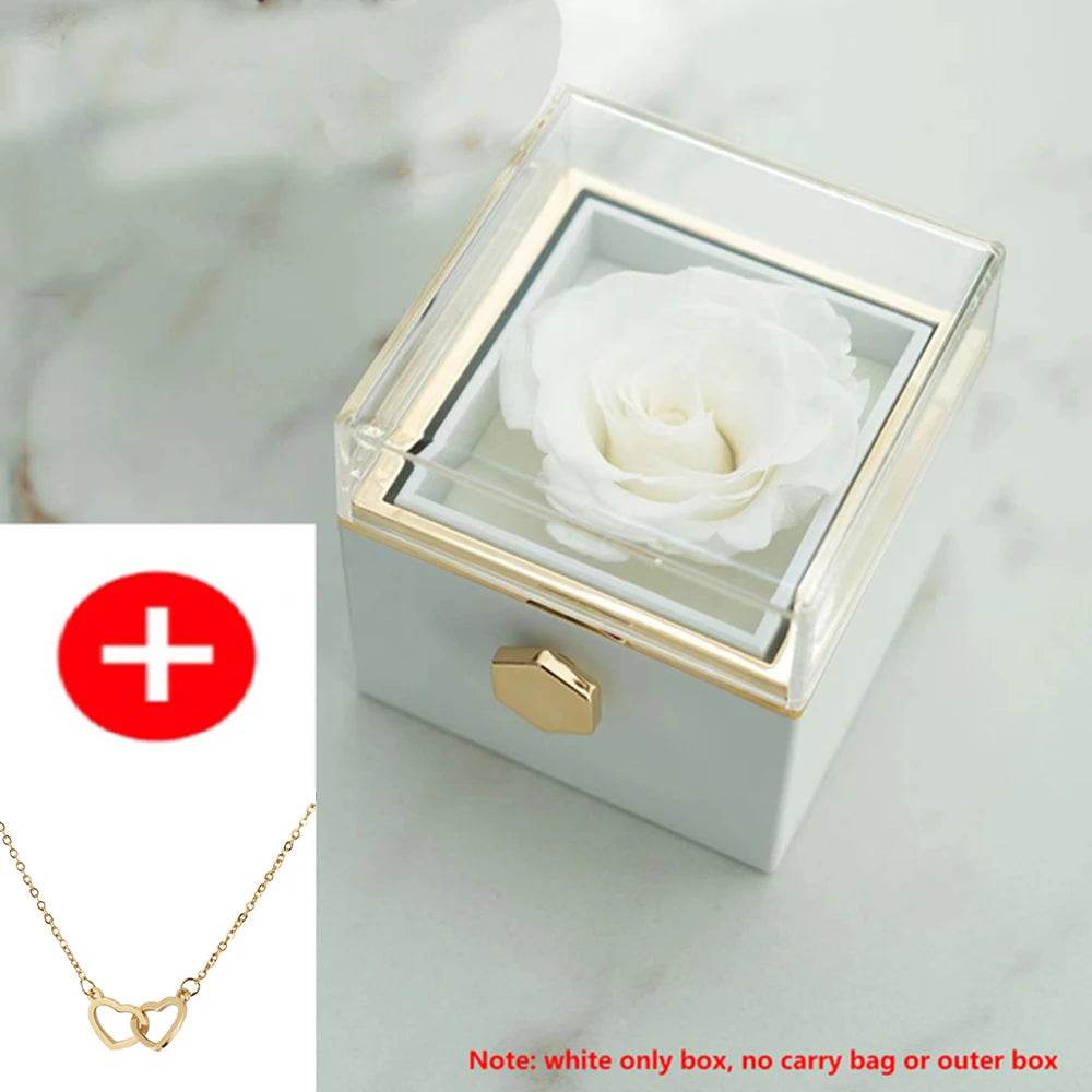 2024 New Valentine's Day Gift Custom for Women Double Heart Engraved Name Steel Necklace Eternal Rose Box Wedding Ring Box - TajarPro