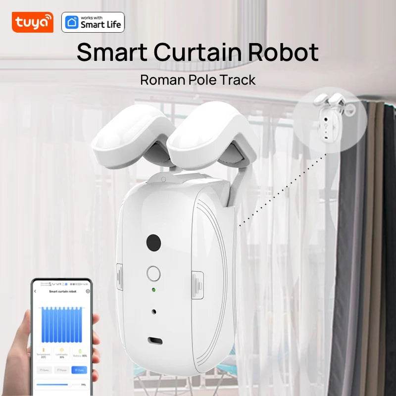 1PCS Tuya Smart Curtain Robot, Roman Rod Track, APP Control,Single/Double (Works With Tuya Gateway For Remote Control) - TajarPro