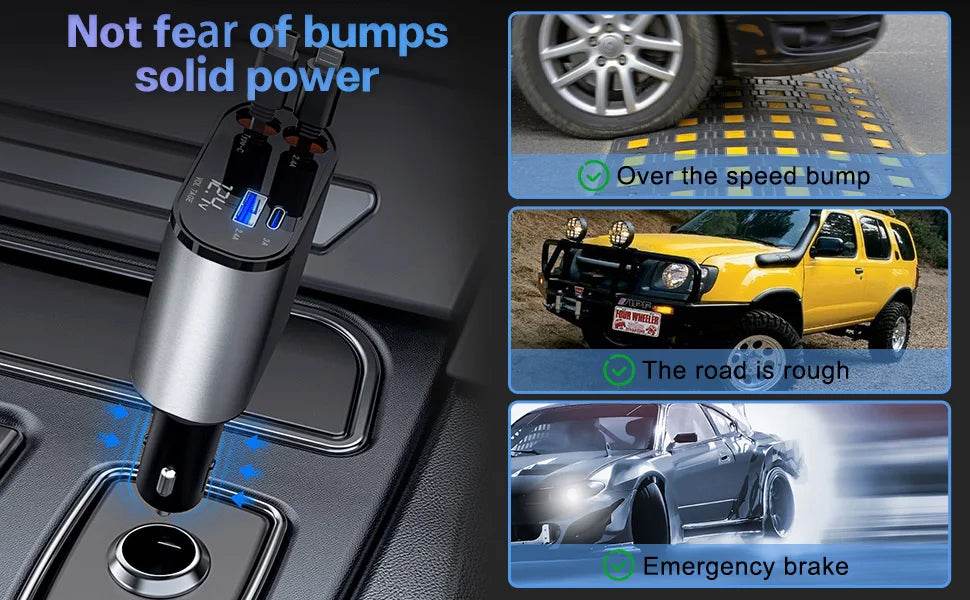 120/66w 4 IN 1 Retractable Car Charger Mobile Phone USB PD Type C Cable For iPhone Fast Charge Cord Cigarette Lighter QC Adapter - TajarPro
