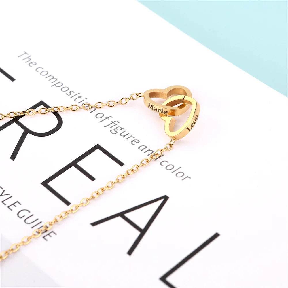 2024 New Valentine's Day Gift Custom for Women Double Heart Engraved Name Steel Necklace Eternal Rose Box Wedding Ring Box - TajarPro