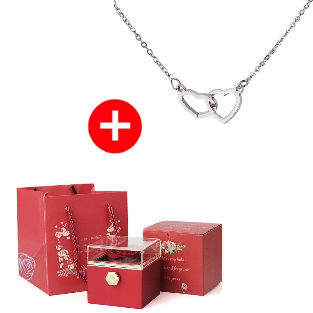 2024 New Valentine's Day Gift Custom for Women Double Heart Engraved Name Steel Necklace Eternal Rose Box Wedding Ring Box - TajarPro