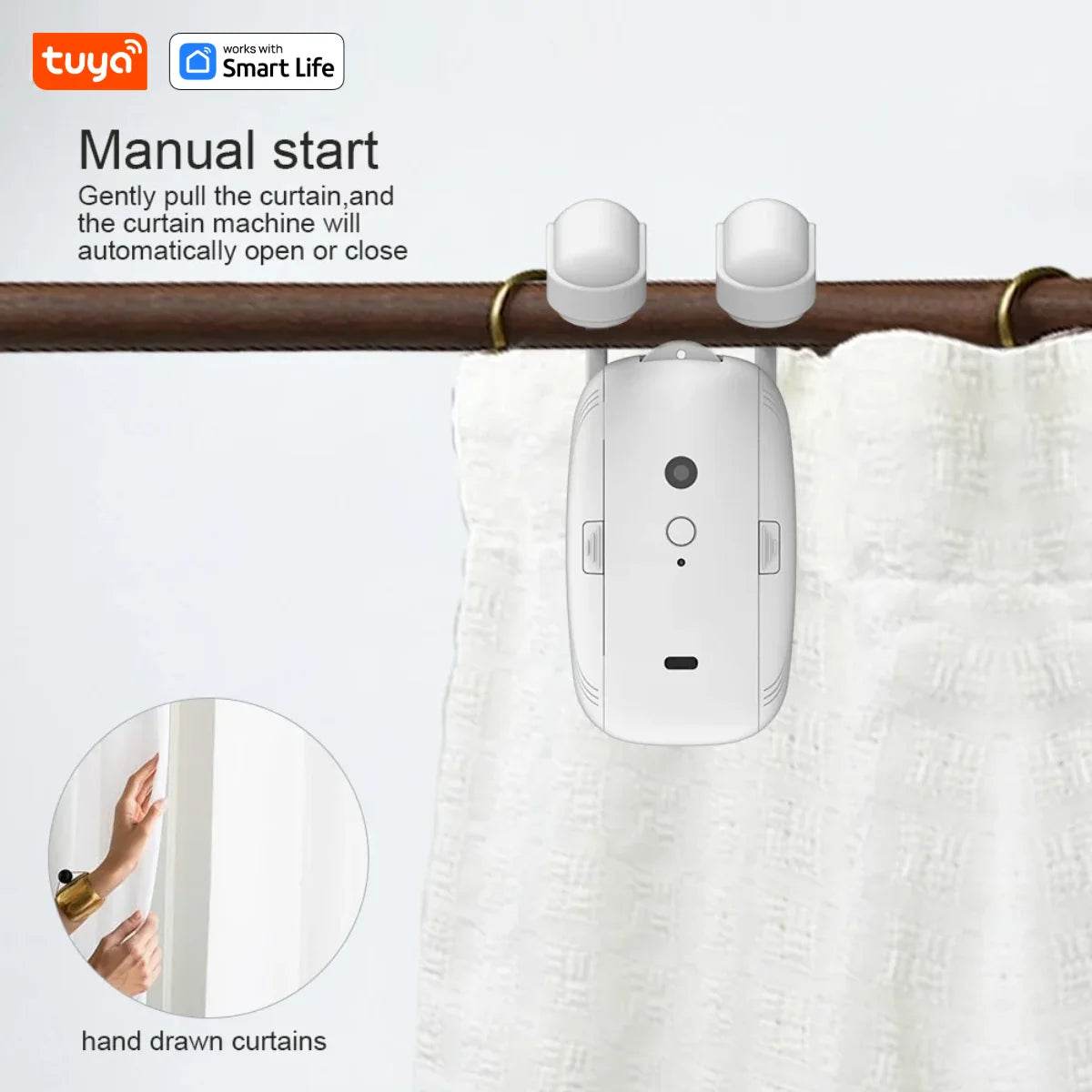 1PCS Tuya Smart Curtain Robot, Roman Rod Track, APP Control,Single/Double (Works With Tuya Gateway For Remote Control) - TajarPro