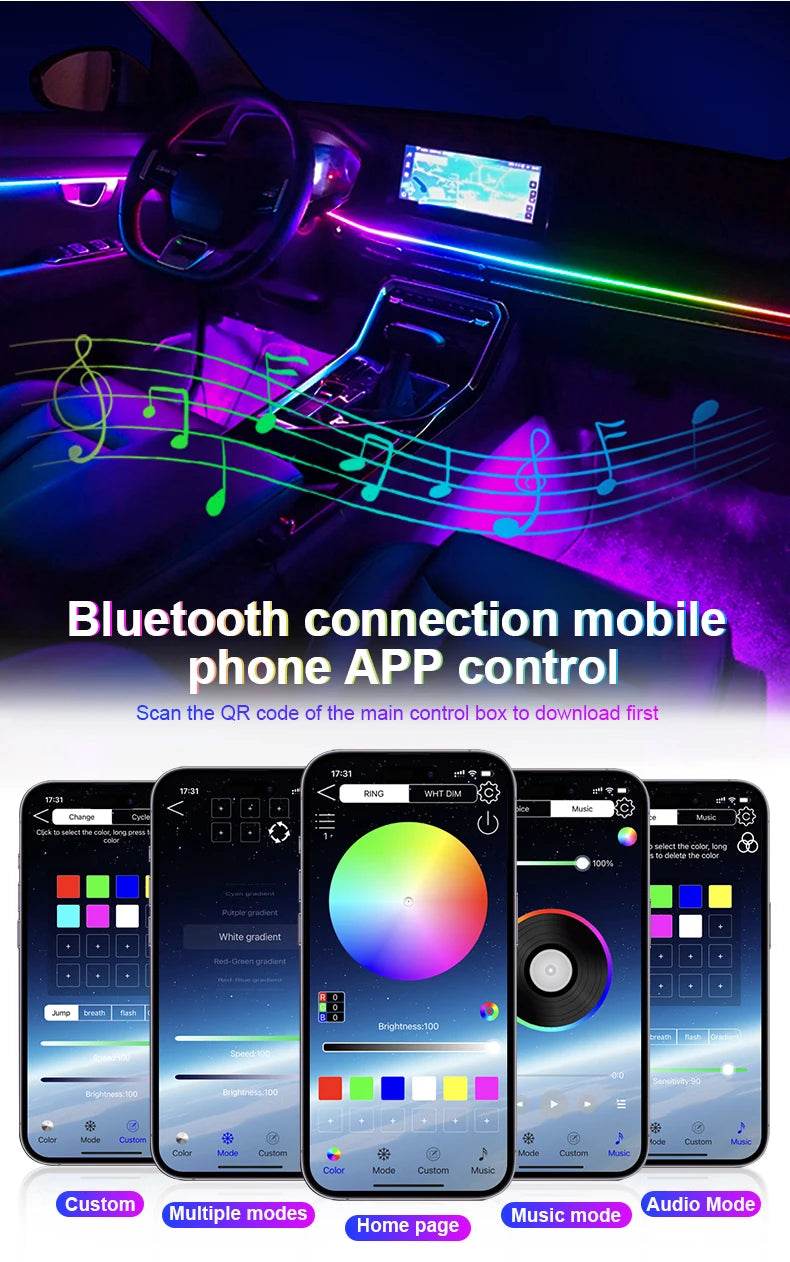 10/14/18 in 1 Led Car Ambient Lights 213 64 Color RGB Symphony Streamer Bluetooth Rainbow Acrylic Strips Atmosphere Lamp Kit 12V - TajarPro