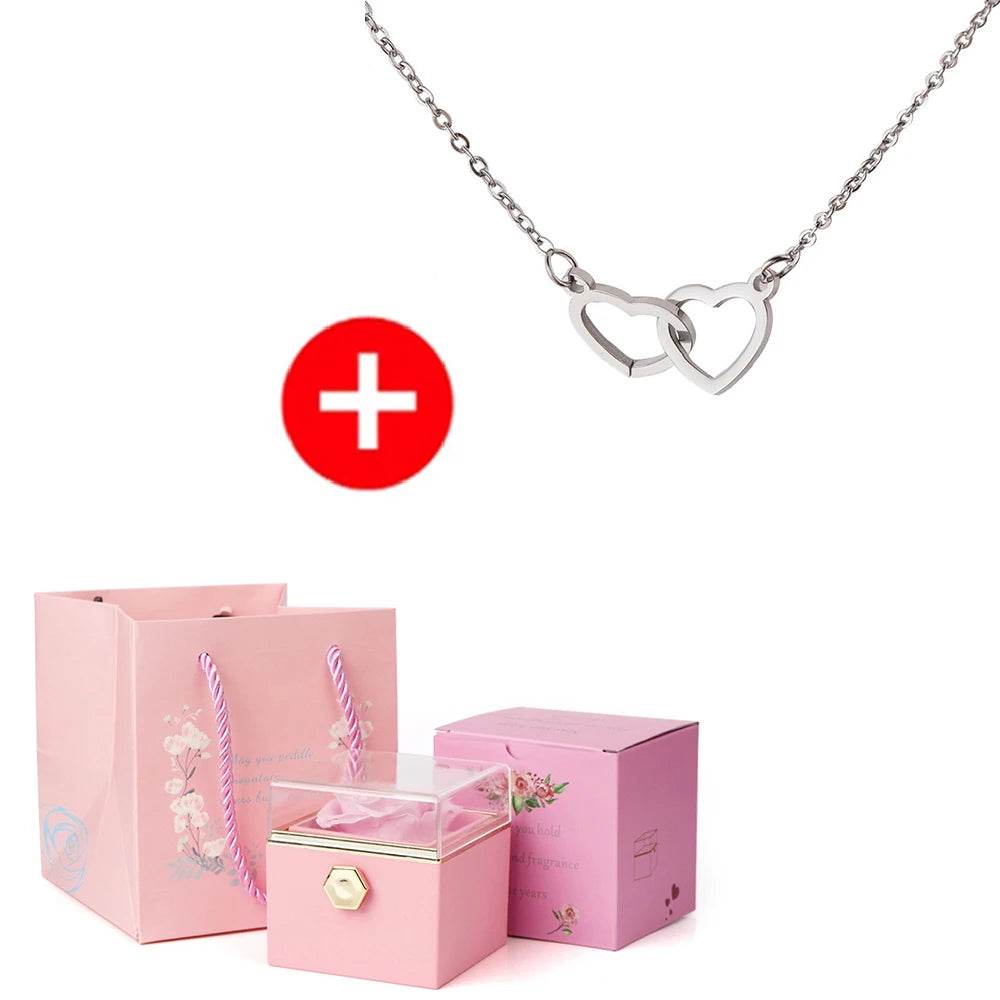 2024 New Valentine's Day Gift Custom for Women Double Heart Engraved Name Steel Necklace Eternal Rose Box Wedding Ring Box - TajarPro