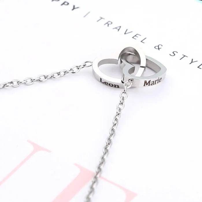 2024 New Valentine's Day Gift Custom for Women Double Heart Engraved Name Steel Necklace Eternal Rose Box Wedding Ring Box - TajarPro