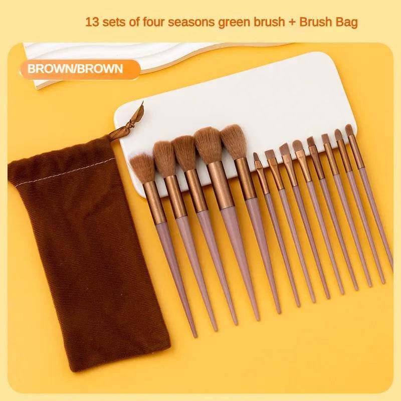 13purpleflower holly leaf makeup brush suit soft hair face powder highlight blush brush eye shadow brush full set of beauty tool - TajarPro