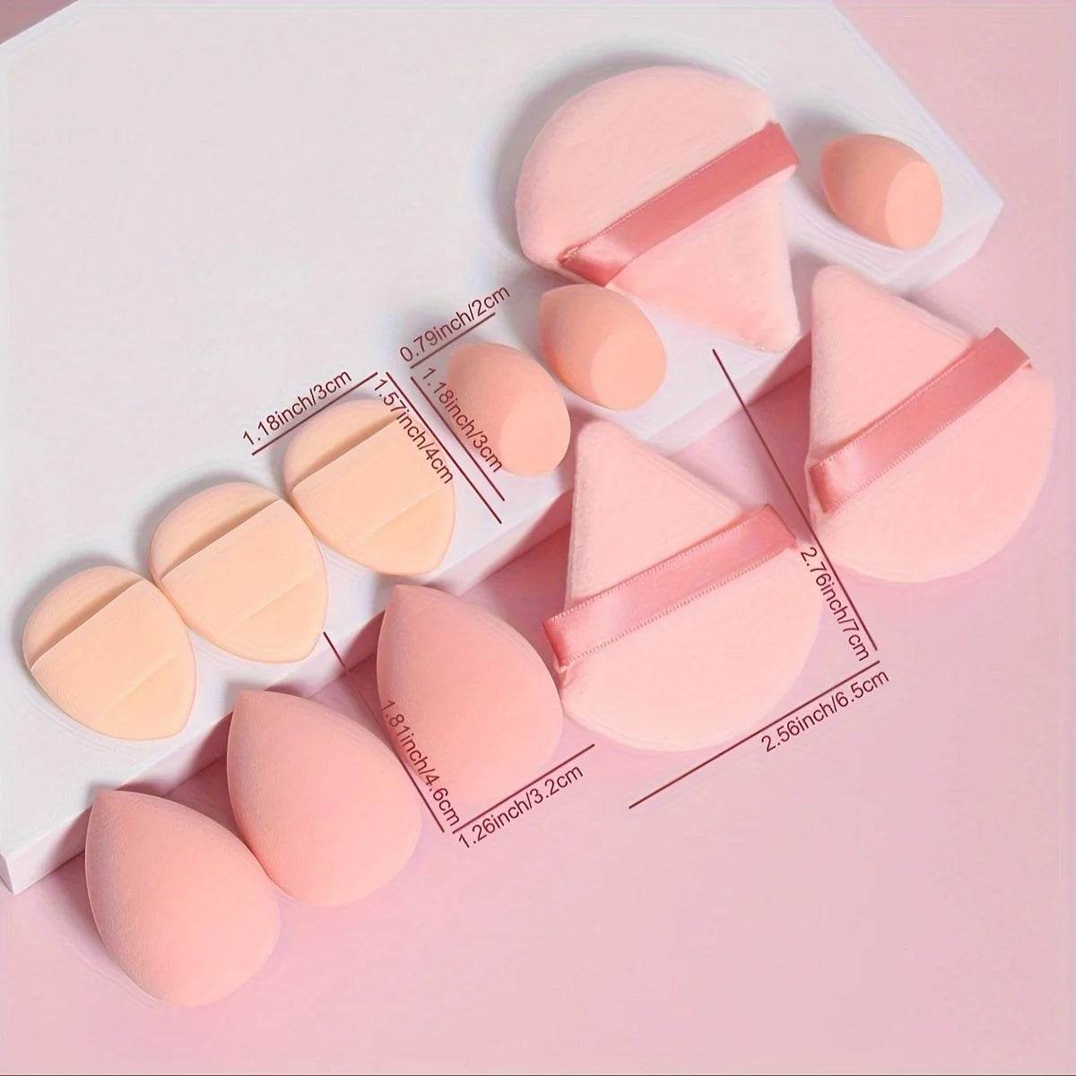 12-Piece All-Purpose Makeup Sponge Set, Made of 3 Loose Powder Puffs, 3 Mini Air Cushion Puffs, 3 Beauty Eggs and 3 Mini Beauty - TajarPro