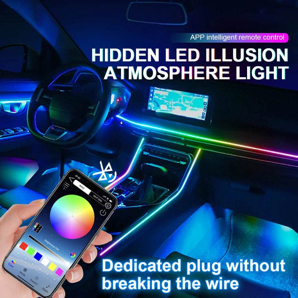10/14/18 in 1 Led Car Ambient Lights 213 64 Color RGB Symphony Streamer Bluetooth Rainbow Acrylic Strips Atmosphere Lamp Kit 12V - TajarPro