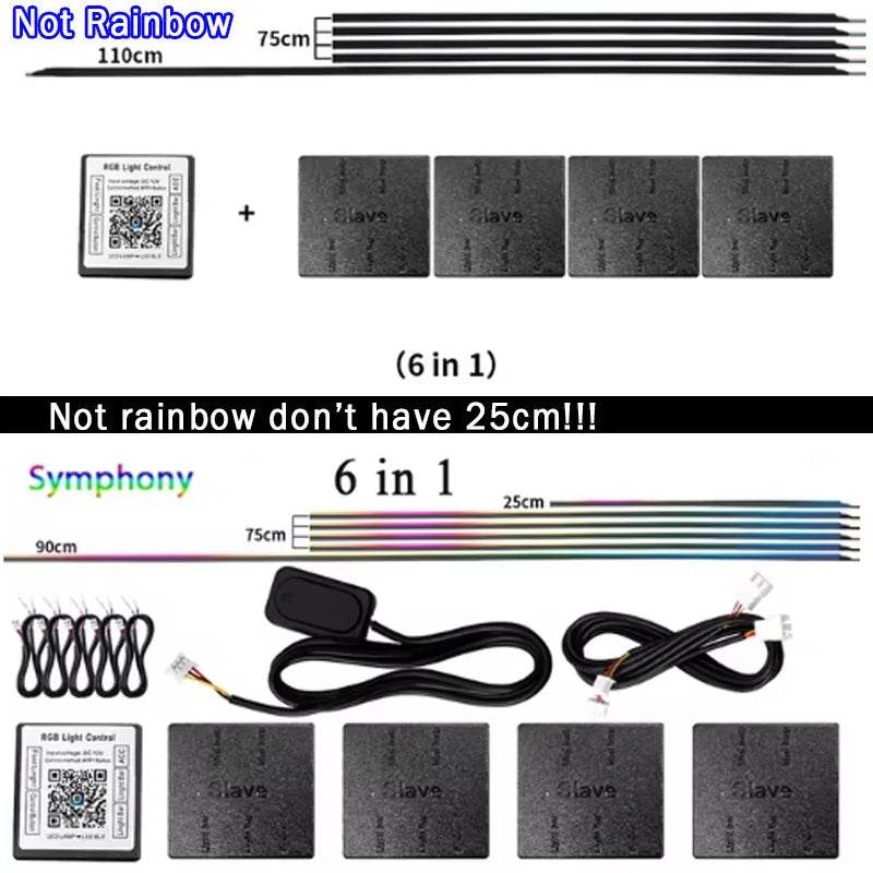 10/14/18 in 1 Led Car Ambient Lights 213 64 Color RGB Symphony Streamer Bluetooth Rainbow Acrylic Strips Atmosphere Lamp Kit 12V - TajarPro