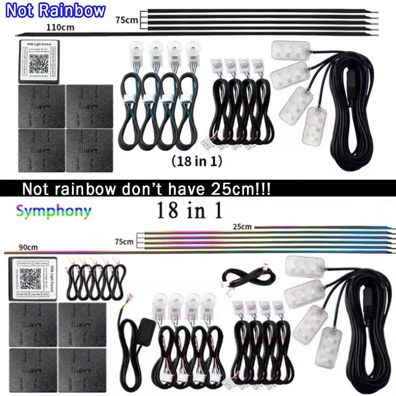 10/14/18 in 1 Led Car Ambient Lights 213 64 Color RGB Symphony Streamer Bluetooth Rainbow Acrylic Strips Atmosphere Lamp Kit 12V - TajarPro