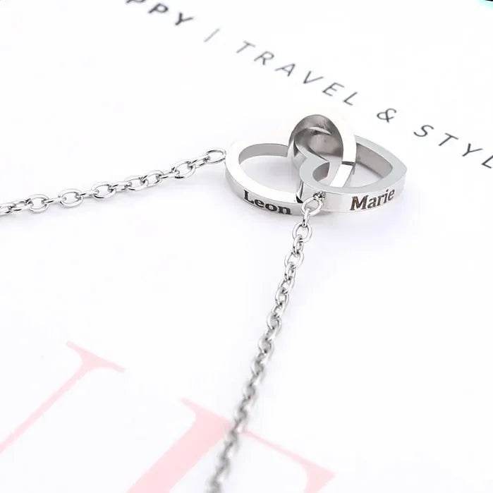 2024 New Valentine's Day Gift Custom for Women Double Heart Engraved Name Steel Necklace Eternal Rose Box Wedding Ring Box - TajarPro
