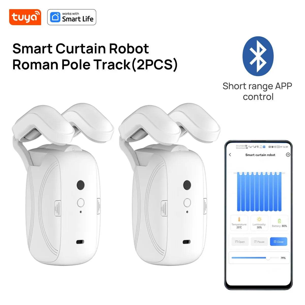 1PCS Tuya Smart Curtain Robot, Roman Rod Track, APP Control,Single/Double (Works With Tuya Gateway For Remote Control) - TajarPro