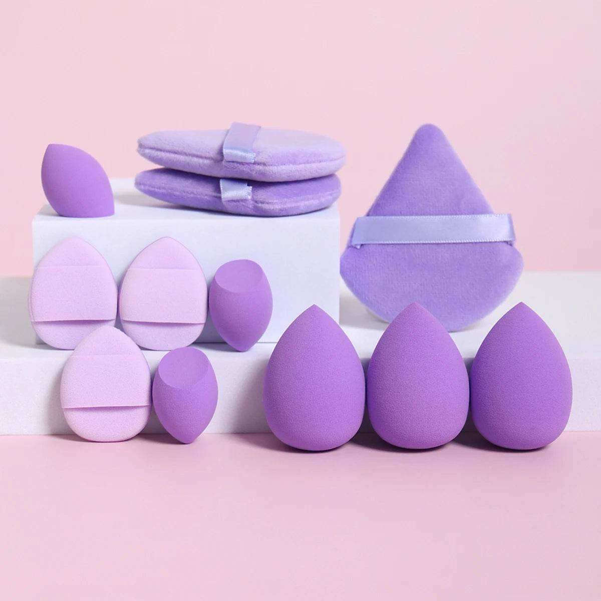 12-Piece All-Purpose Makeup Sponge Set, Made of 3 Loose Powder Puffs, 3 Mini Air Cushion Puffs, 3 Beauty Eggs and 3 Mini Beauty - TajarPro