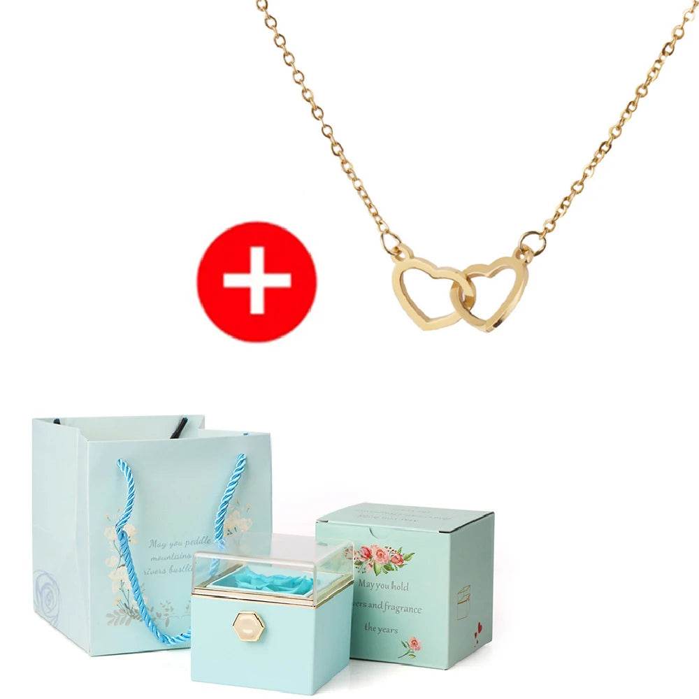 2024 New Valentine's Day Gift Custom for Women Double Heart Engraved Name Steel Necklace Eternal Rose Box Wedding Ring Box - TajarPro