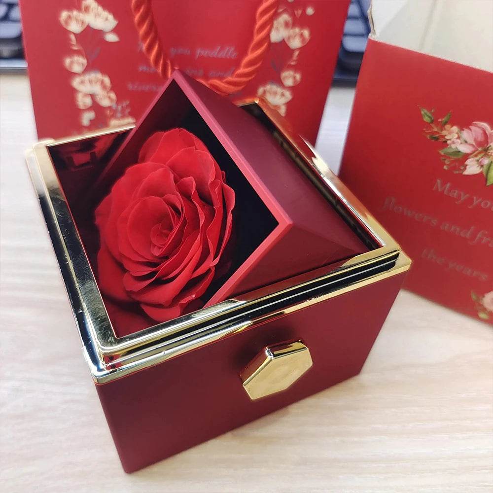 2024 New Valentine's Day Gift Custom for Women Double Heart Engraved Name Steel Necklace Eternal Rose Box Wedding Ring Box - TajarPro