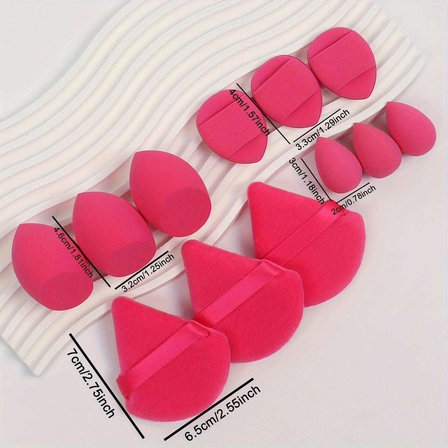 12-Piece All-Purpose Makeup Sponge Set, Made of 3 Loose Powder Puffs, 3 Mini Air Cushion Puffs, 3 Beauty Eggs and 3 Mini Beauty - TajarPro