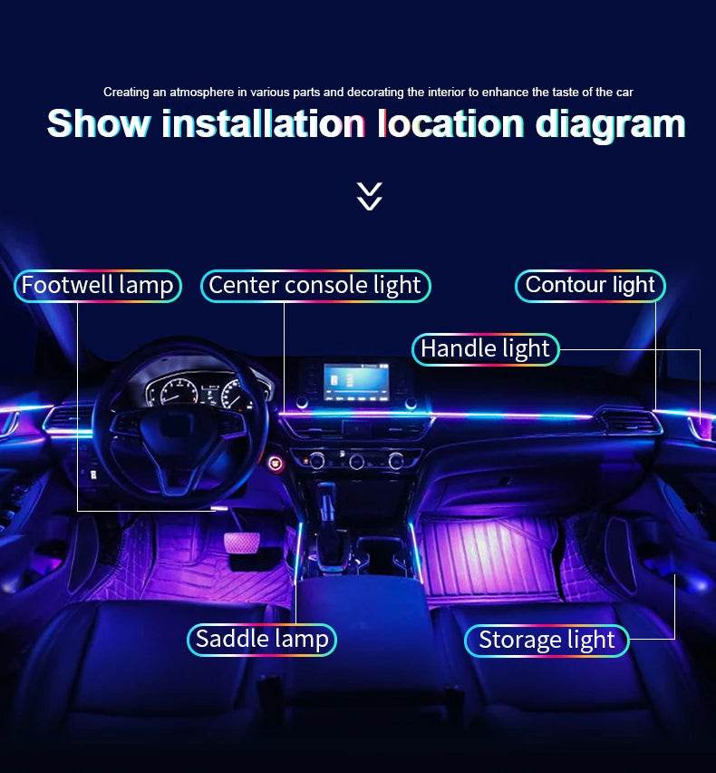 10/14/18 in 1 Led Car Ambient Lights 213 64 Color RGB Symphony Streamer Bluetooth Rainbow Acrylic Strips Atmosphere Lamp Kit 12V - TajarPro