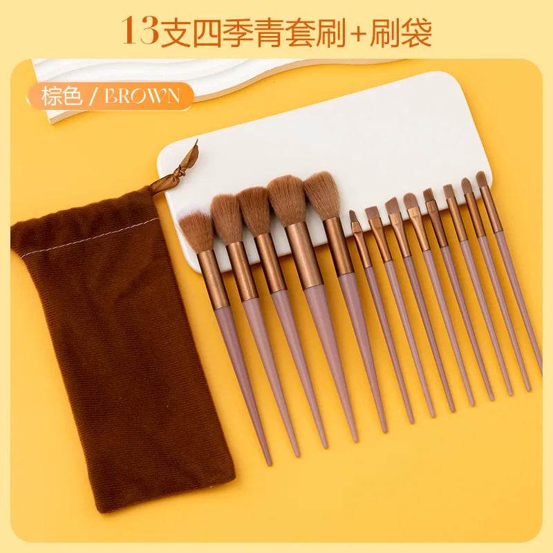 13purpleflower holly leaf makeup brush suit soft hair face powder highlight blush brush eye shadow brush full set of beauty tool - TajarPro
