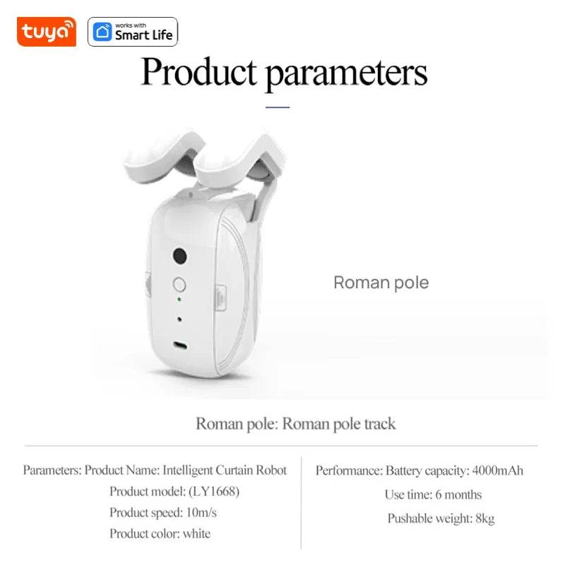 1PCS Tuya Smart Curtain Robot, Roman Rod Track, APP Control,Single/Double (Works With Tuya Gateway For Remote Control) - TajarPro
