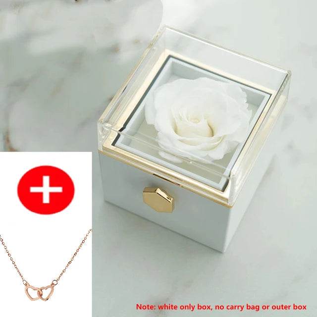 2024 New Valentine's Day Gift Custom for Women Double Heart Engraved Name Steel Necklace Eternal Rose Box Wedding Ring Box - TajarPro