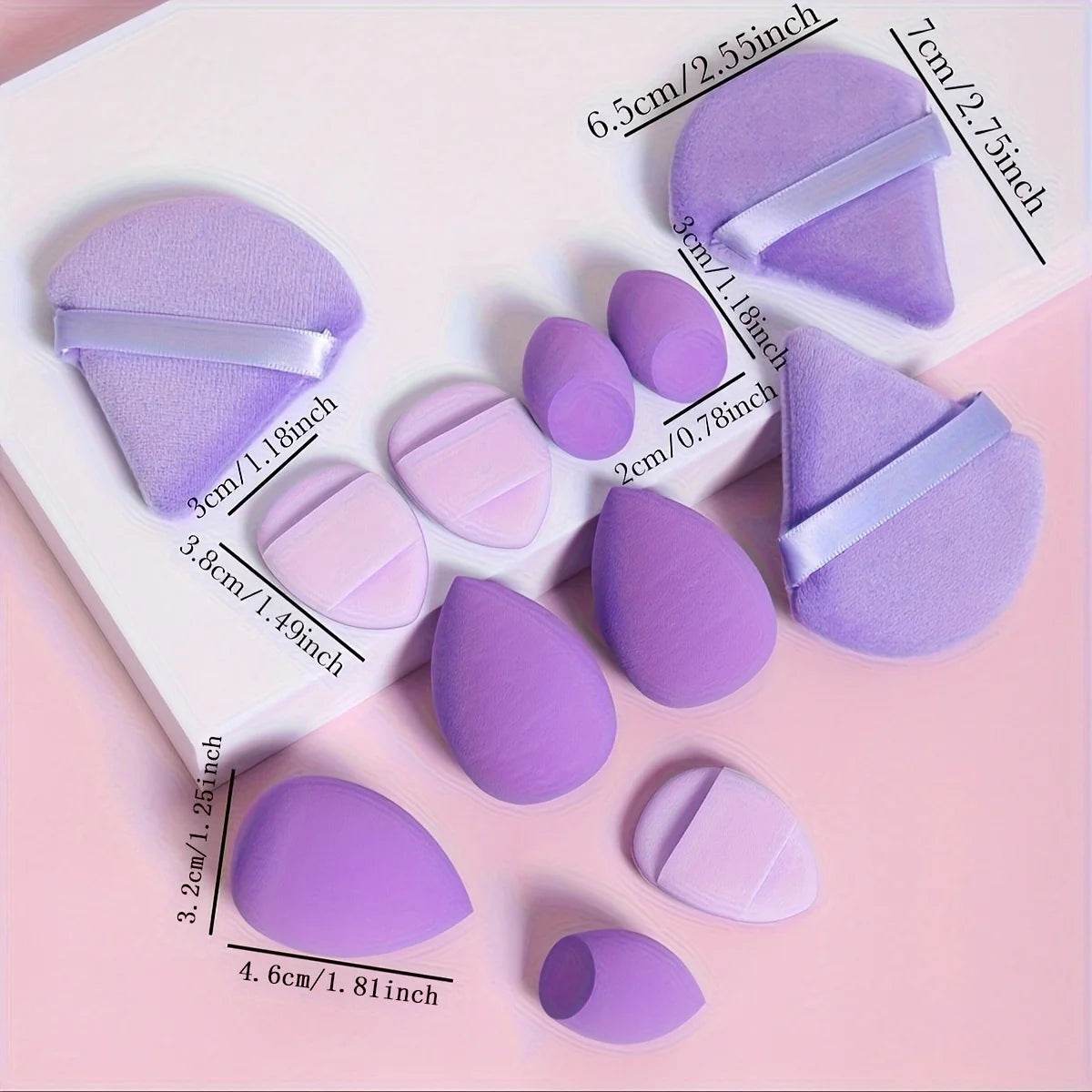 12-Piece All-Purpose Makeup Sponge Set, Made of 3 Loose Powder Puffs, 3 Mini Air Cushion Puffs, 3 Beauty Eggs and 3 Mini Beauty - TajarPro