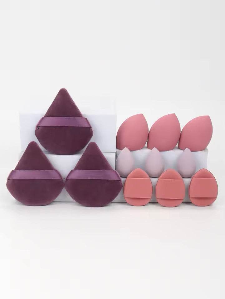 12-Piece All-Purpose Makeup Sponge Set, Made of 3 Loose Powder Puffs, 3 Mini Air Cushion Puffs, 3 Beauty Eggs and 3 Mini Beauty - TajarPro