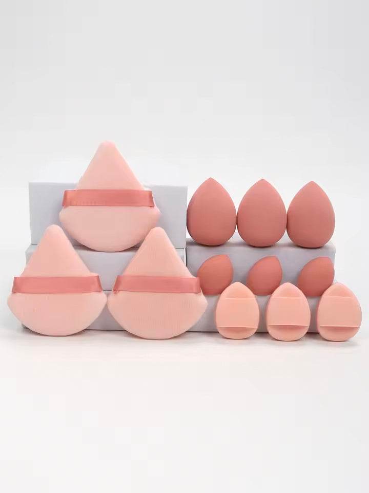 12-Piece All-Purpose Makeup Sponge Set, Made of 3 Loose Powder Puffs, 3 Mini Air Cushion Puffs, 3 Beauty Eggs and 3 Mini Beauty - TajarPro