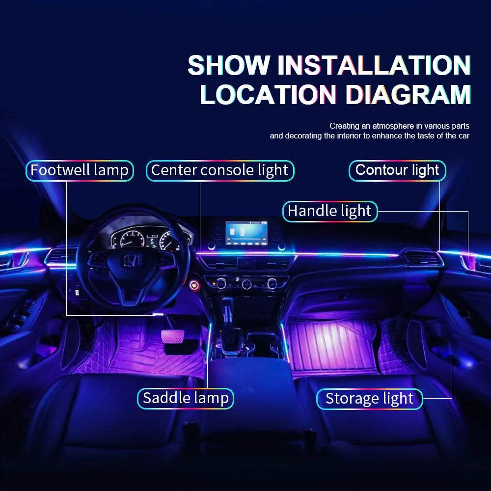 10/14/18 in 1 Led Car Ambient Lights 213 64 Color RGB Symphony Streamer Bluetooth Rainbow Acrylic Strips Atmosphere Lamp Kit 12V - TajarPro
