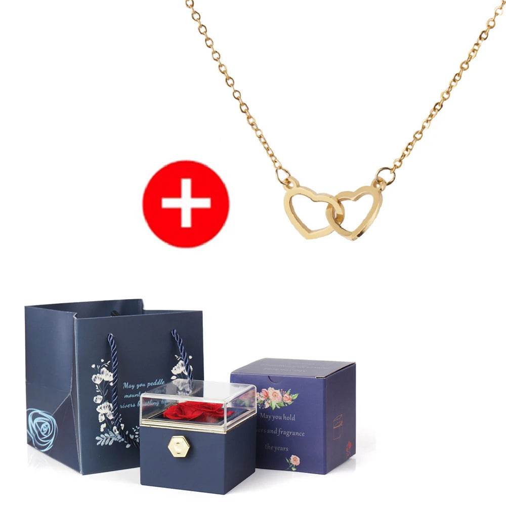 2024 New Valentine's Day Gift Custom for Women Double Heart Engraved Name Steel Necklace Eternal Rose Box Wedding Ring Box - TajarPro