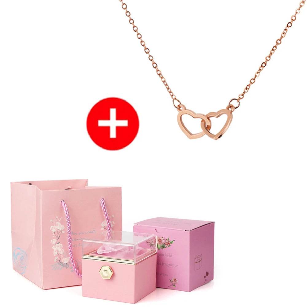 2024 New Valentine's Day Gift Custom for Women Double Heart Engraved Name Steel Necklace Eternal Rose Box Wedding Ring Box - TajarPro