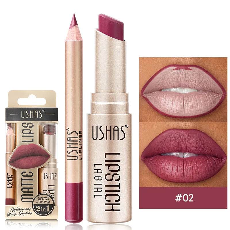 12 Color Lip Liner + LIPSTICK Set Easy Coloring Matte Lipstick Long lasting nude red lipstick - TajarPro