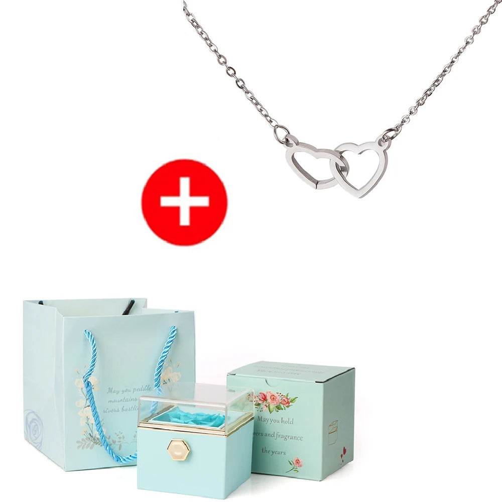 2024 New Valentine's Day Gift Custom for Women Double Heart Engraved Name Steel Necklace Eternal Rose Box Wedding Ring Box - TajarPro
